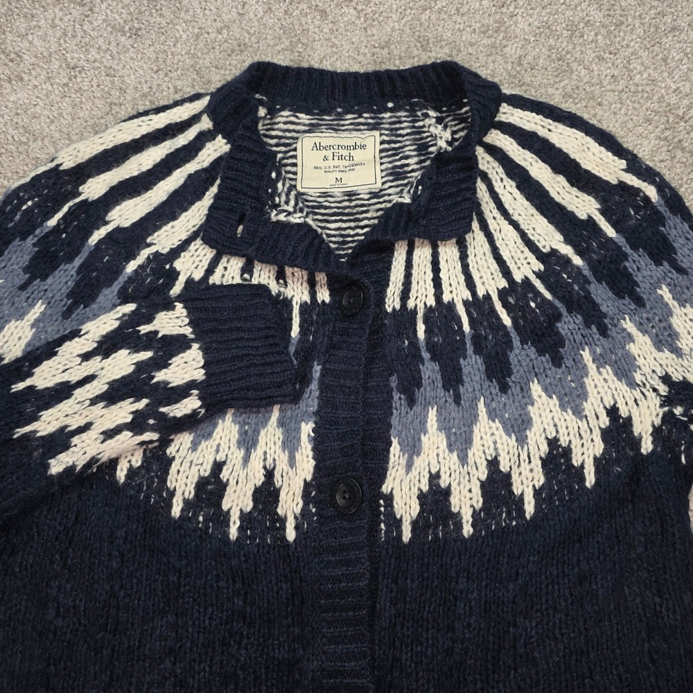 Abercrombie & Fitch Navy Blue Fair Isle Wool Alpaca Blend Button Cardigan Medium